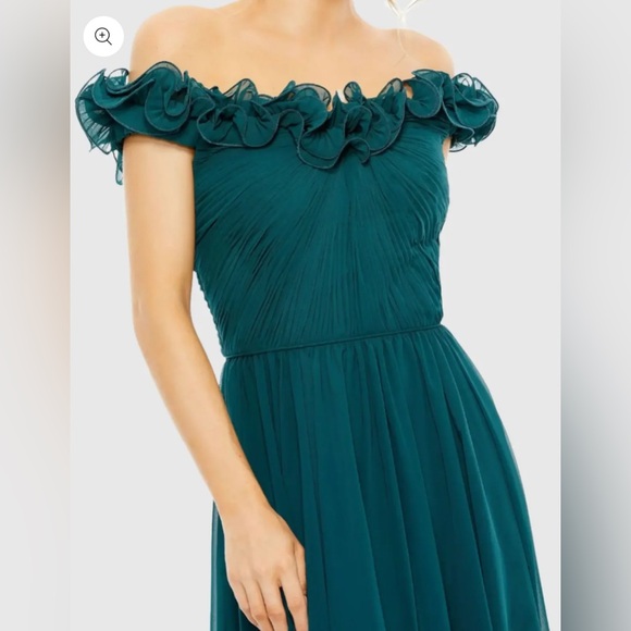 NWT Mac Duggal 11591 Teal Ruched Off The Shoulder A Line Gown Size 10 - Picture 3 of 14
